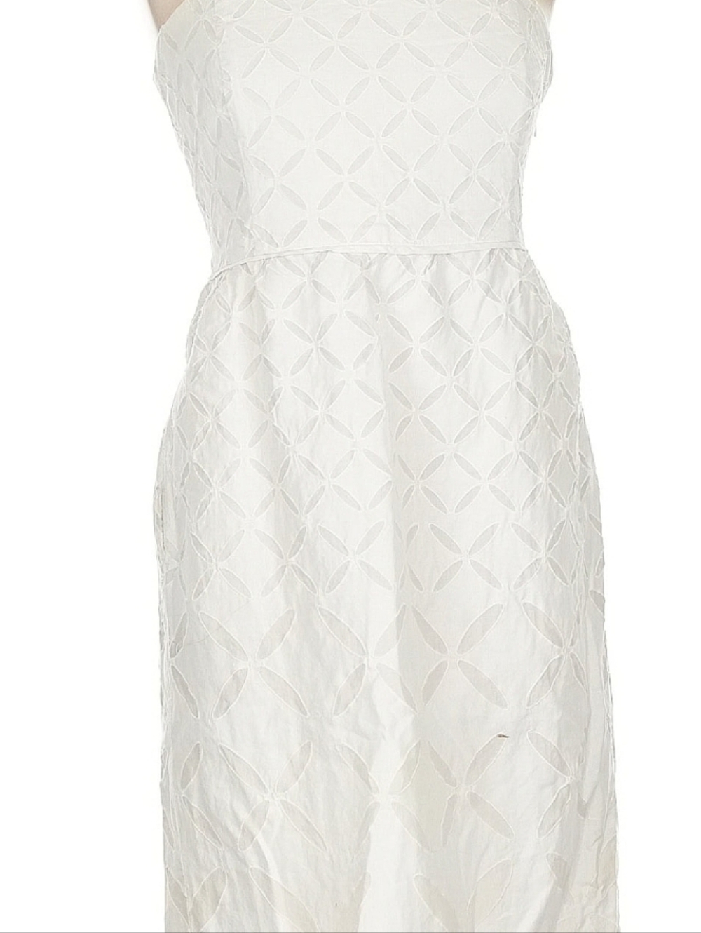 100% Cotton J. Crew White Strapless Eyelet Midi Dress